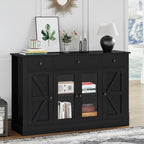 4 EVER WINNER 55" Coffee Bar with 4 Glass Doors and 3 Drawers, Sideboard Buffet Cabinet with Storage, Farmhouse Coffee Bar Cabinet with Adjustable Shelves for Kitchen, Dining Room, Black