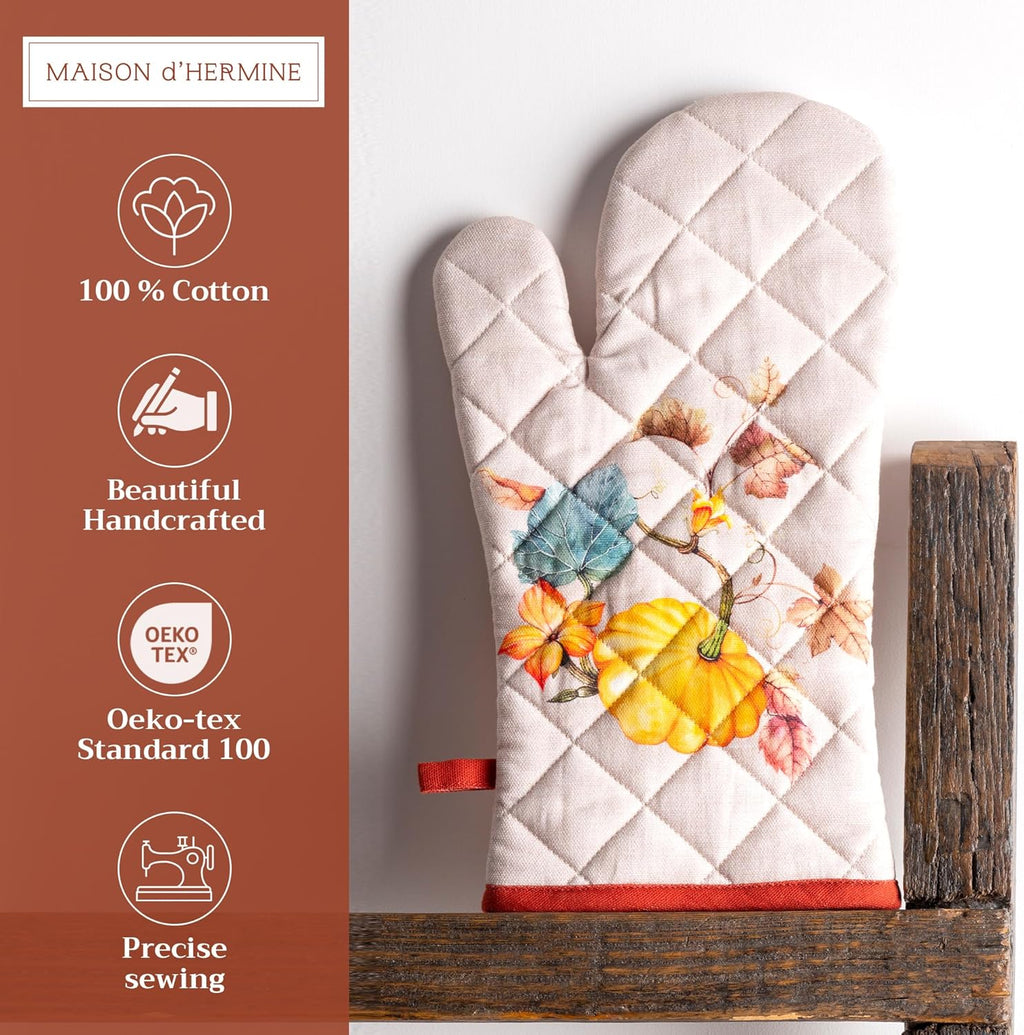 Maison d' Hermine Oven Gloves 100% Cotton Oven Mitt 7" x 13" with Loop Heat Resistant, BBQ, Cooking Gloves, Baking, Grilling, Kitchen, Handling Hot Pans (Pack of 1, Potiron)