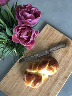 Premium Stainless Steel Challah Bread Knife - 8" Serrated Blade and Elegant Grey Faux Wood Handle - Perfect for Shabbat, Jewish Holidays