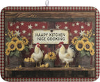 Vintage Rooster Dish Drying Mat Farmhouse Summer Sunflower Kitchen Dish Drying Pad Absorbent Fall Dish Dryer Mat for Kitchen Countertops Microfiber Dishes Drainer Pad Dish Drying Rack Mat (18x24 in)