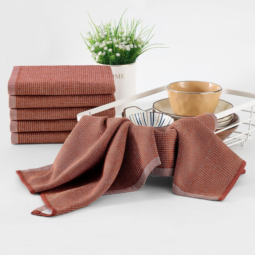 Homaxy Premium Kitchen Towels(18”x 28”, 8 Pack), Large Cotton Kitchen Hand Towels, Flat and Terry Dish Towels, 380 GSM Highly Absorbent Tea Towel Set with Hanging Loop, Rust