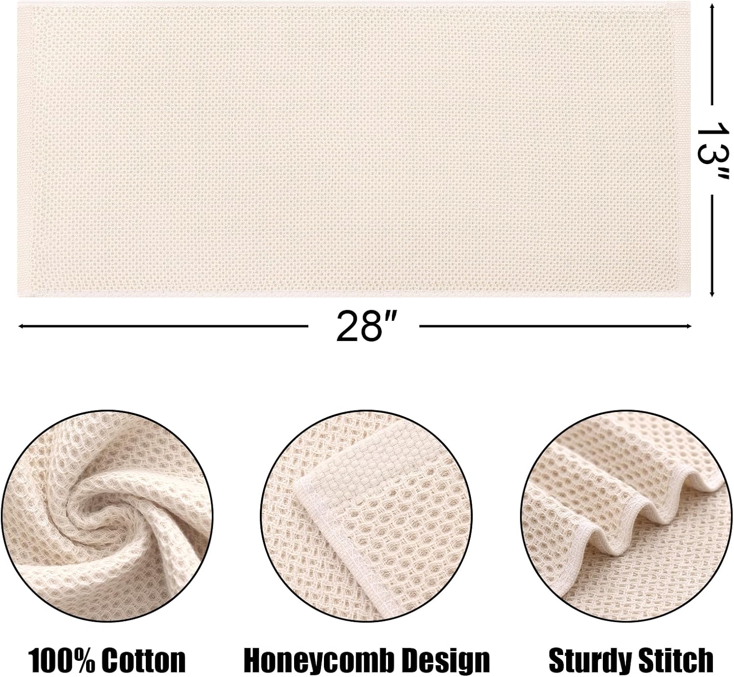 Kitinjoy 100% Cotton Waffle Weave Kitchen Towels, 8-Pack Super Soft and Absorbent Dish Towels for Drying Dishes, Kitchen Hand Towels, 13 in x 28 in, Beige