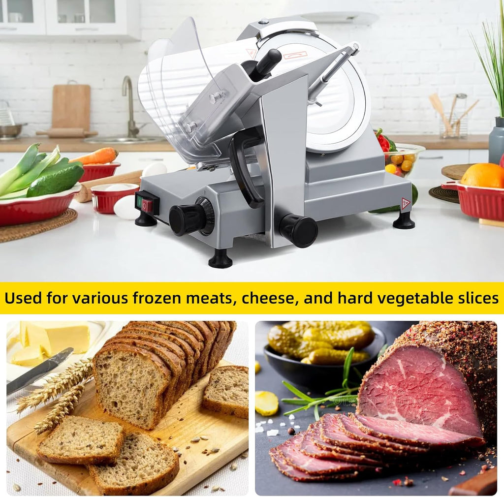 Commercial 8" Blade Meat Slicer 210W | Stainless Steel Electric Food Slicer Adjustable Thickness - Perfect for Restaurant, Deli & Home Kitchen Use