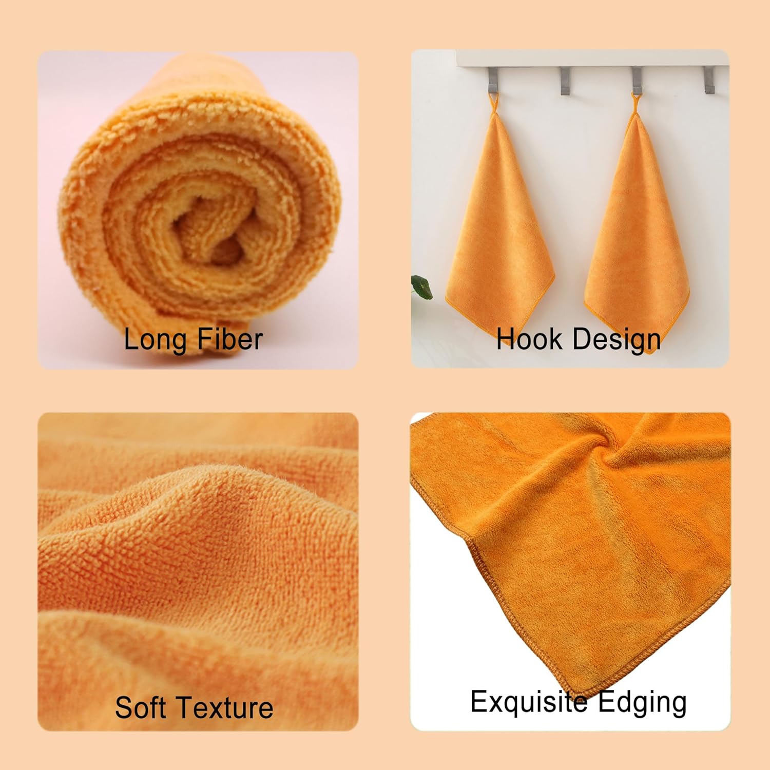 Microfiber Cloth 6Pack Cleaning Rags Absorbant Lint Free Cloth for House, Kitchen, Car, Glass, Stainless Steel, Window, Boat Cleaner-12''x 12''-Orange