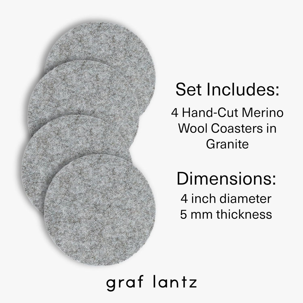 Graf Lantz - Bierfilzl Merino Wool Round Coasters Set of 4 - Granite (4" Circles) - Absorbs 30% of Weight - German Wool - Heat Resistant, Sustainable, & Reusable - Home Decor & Coffee Table Decor