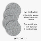 Graf Lantz - Bierfilzl Merino Wool Round Coasters Set of 4 - Granite (4" Circles) - Absorbs 30% of Weight - German Wool - Heat Resistant, Sustainable, & Reusable - Home Decor & Coffee Table Decor