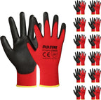 DULFINE Safety Work Gloves PU Coated-12 Pairs,Red Seamless Knit Glove with Polyurethane Coated Smooth Grip on Palm & Fingers, for Men and Women, Ideal for General Duty Work (Medium)