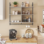 Bestier 41.5" Floating Pipe Shelving Kitchen Shelves Wall Mounted 3 Tier Ladder Shelf Hanging with Circular Tube Display Bookshelf Storage for Living Room Kitchen Balcony, Retro Grey