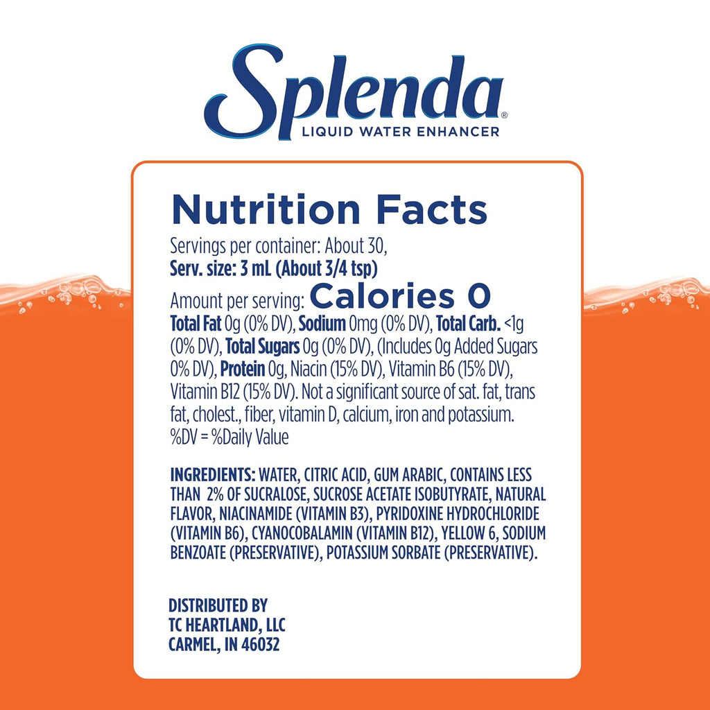 SPLENDA Liquid Water Enhancer Drops, Sugar Free, Zero Calorie, Natural Flavor, Concentrated Drink Mix, 3.11 Fl Oz Each Bottle (Mandarin Orange, 1 Pack)