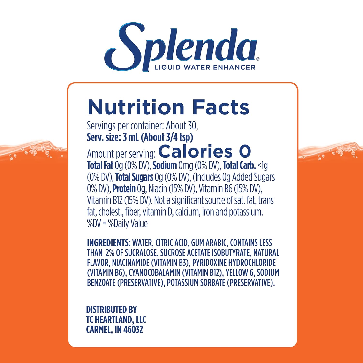 SPLENDA Liquid Water Enhancer Drops, Sugar Free, Zero Calorie, Natural Flavor, Concentrated Drink Mix, 3.11 Fl Oz Each Bottle (Mandarin Orange, 1 Pack)