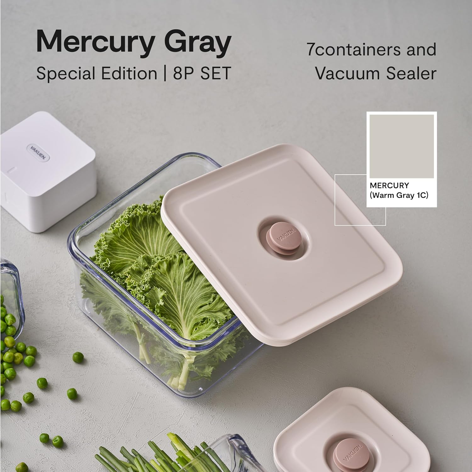 Premium Airtight Food Storage Container. Special Edition Mercury Color 8P/Set. 7pcs Container and Vacuum Sealer. Patented Double Silicone Lining, 100% Leak Proof, BPA-FREE