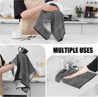 Homaxy Premium Kitchen Towels(18”x 28”, 6 Pack), Large Cotton Kitchen Hand Towels, Flat and Terry Dish Towels, 380 GSM Highly Absorbent Tea Towel Set with Hanging Loop, Black