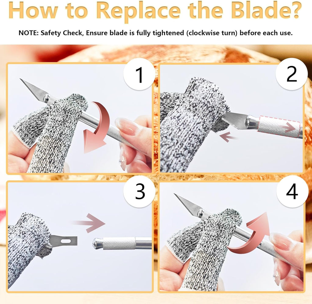 Premium Bread Lame Scoring Tool Kit,11 Blades,Stainless Steel Handle,Safety Cover with 2 Finger Sleeves Pattern String for Artisan Sourdough Baking,Scoring Knife for Bread Baking