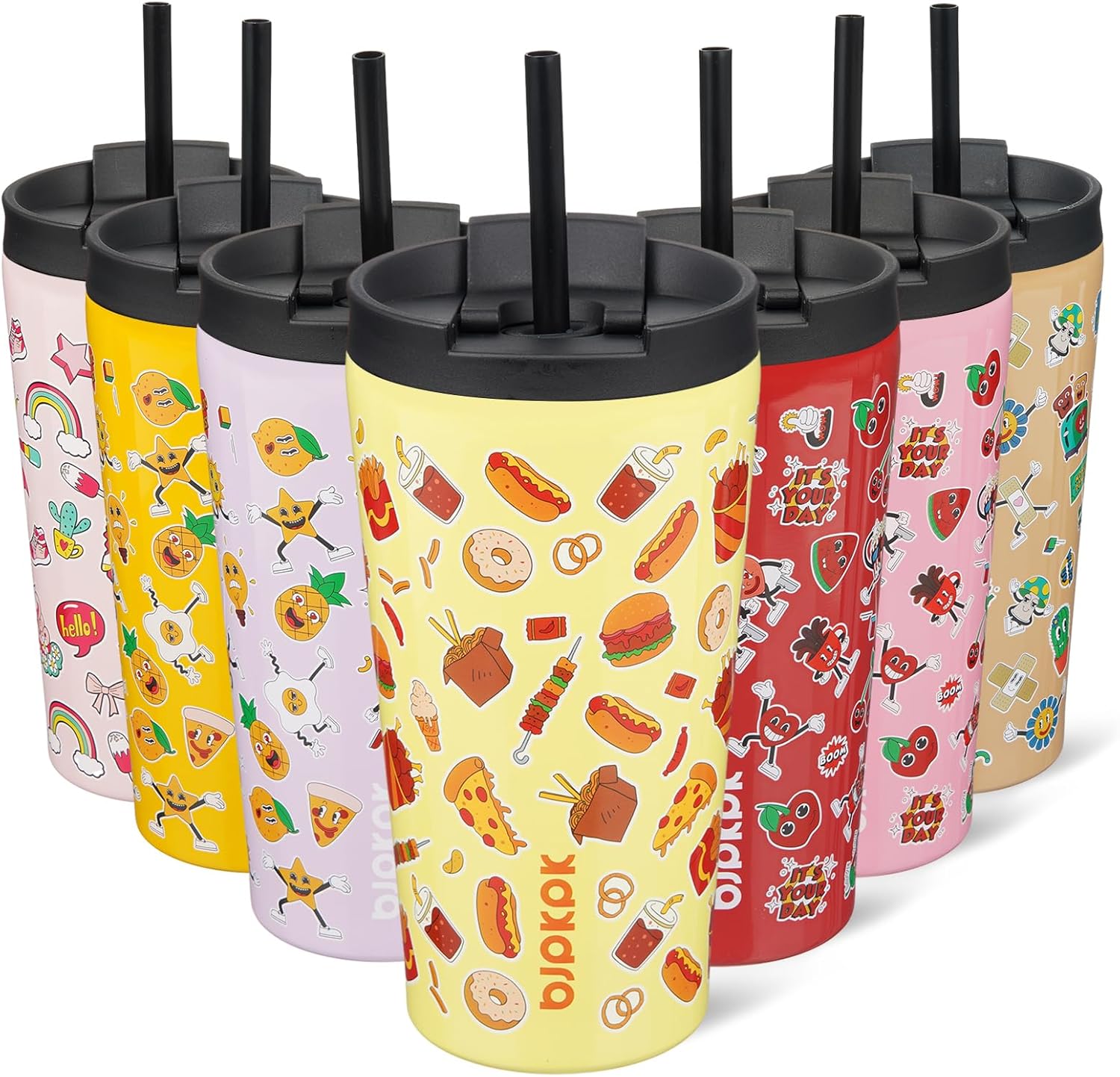 BJPKPK 18oz Tumbler With lid And Straw Stainless Steel Travel Coffee Mug Insulated Tumblers Cups,Yummy