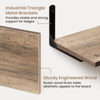 Fun Memories Deep Floating Shelves, 16W x 8D Floating Shelves Set of 2, Wall Mounted Shelf with Metal Brackets, Rustic Wood Wall Shelf for Bathroom, Kitchen and Living Room, Grey