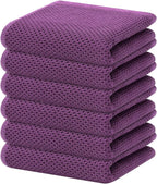 Homaxy 100% Cotton Waffle Weave Kitchen Dish Towels, Ultra Soft Absorbent Quick Drying Cleaning Towel, 13 x 28 Inches, 6-Pack, Purple