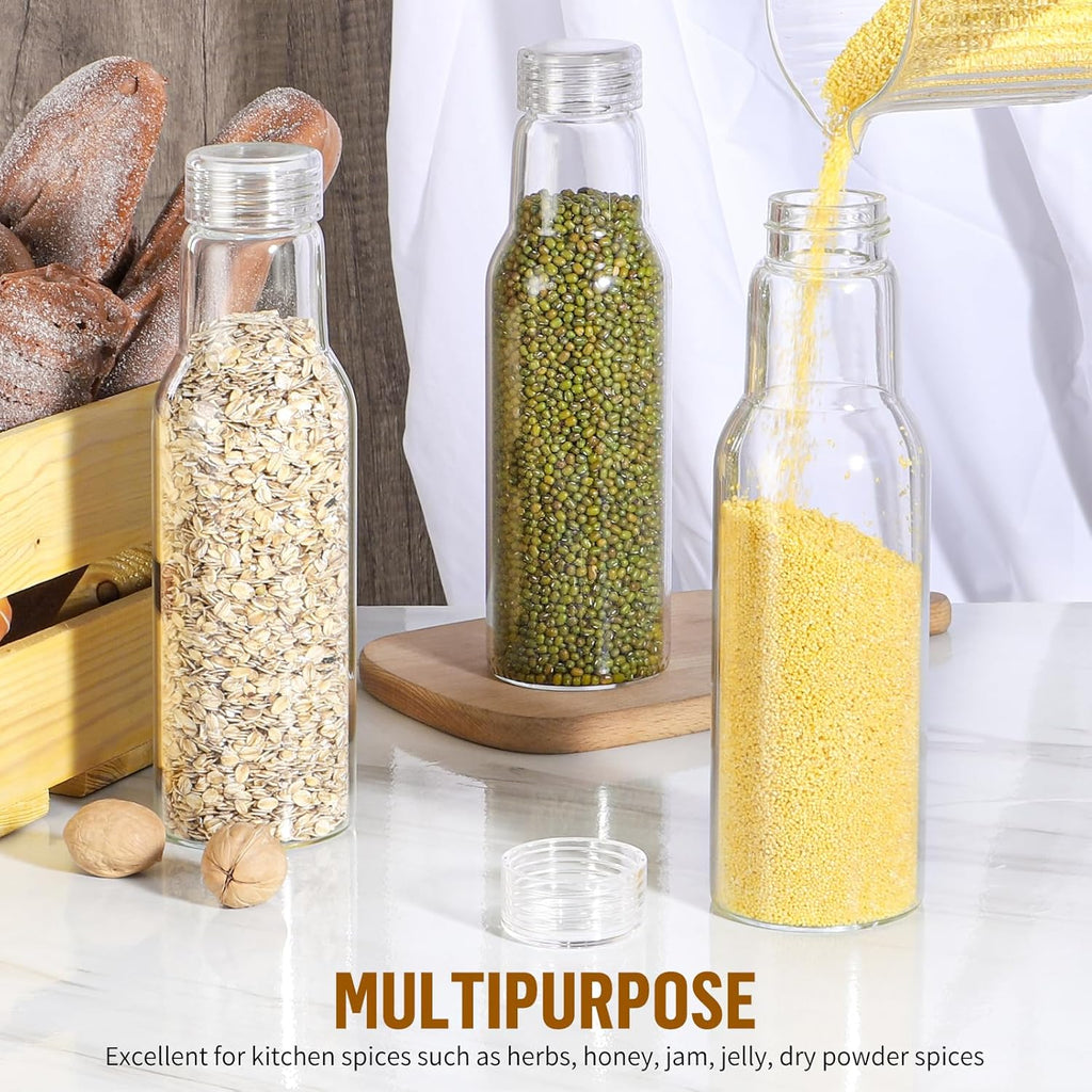 25 Oz Glass Bottles with Lids, Glass Juice Bottles, Smoothies, Water, Milks, Beverage Storage, Clear Glass Jars for Pickles, Food Storage (4 Pack)