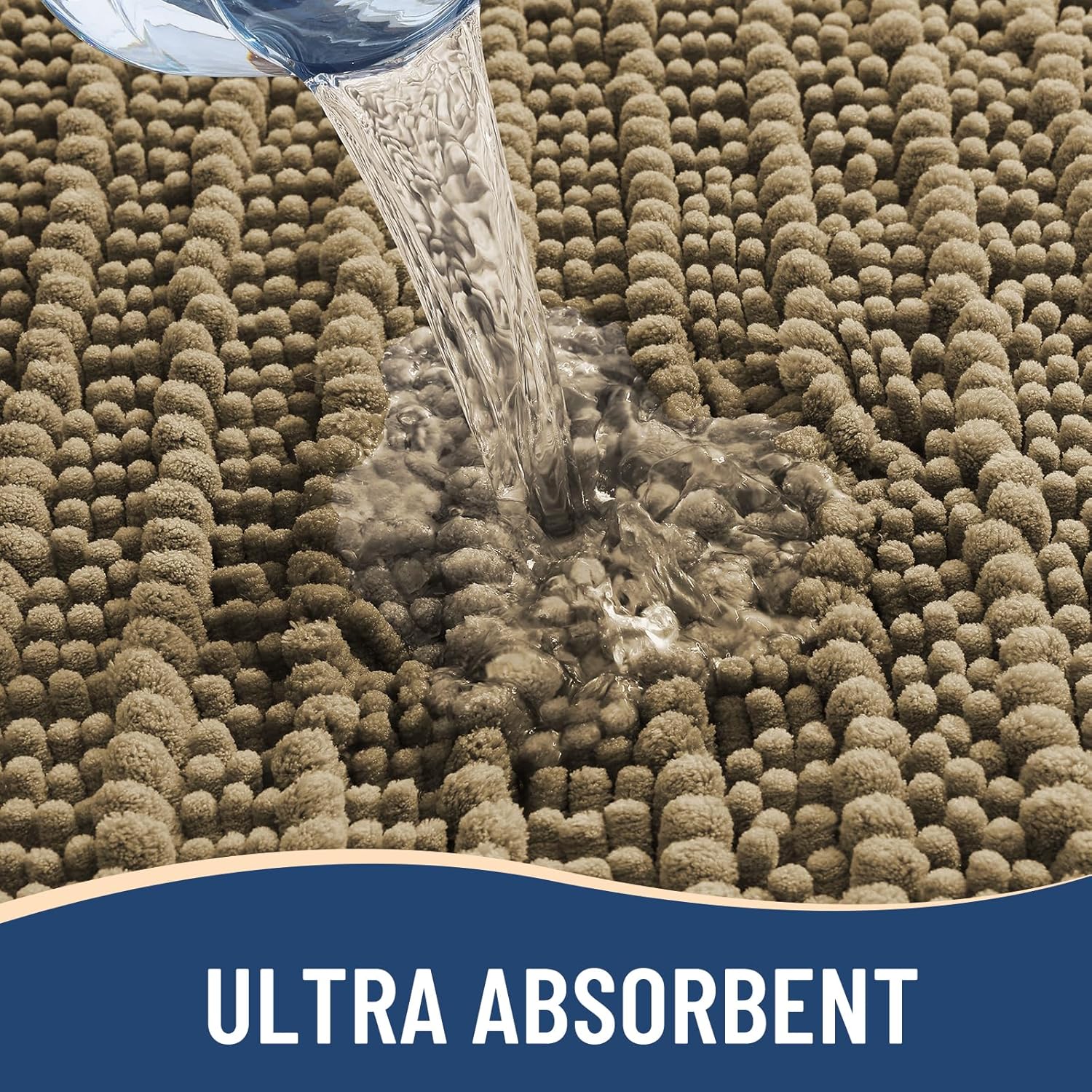 Arotive Luxury Chenille Bathroom Rug Mat, Extra Soft Thick Absorbent Shaggy Bath Rugs, Non-Slip Machine Wash Dry, Plush Bath Mats for Bathroom, Shower and Tub, 47x24, Camel