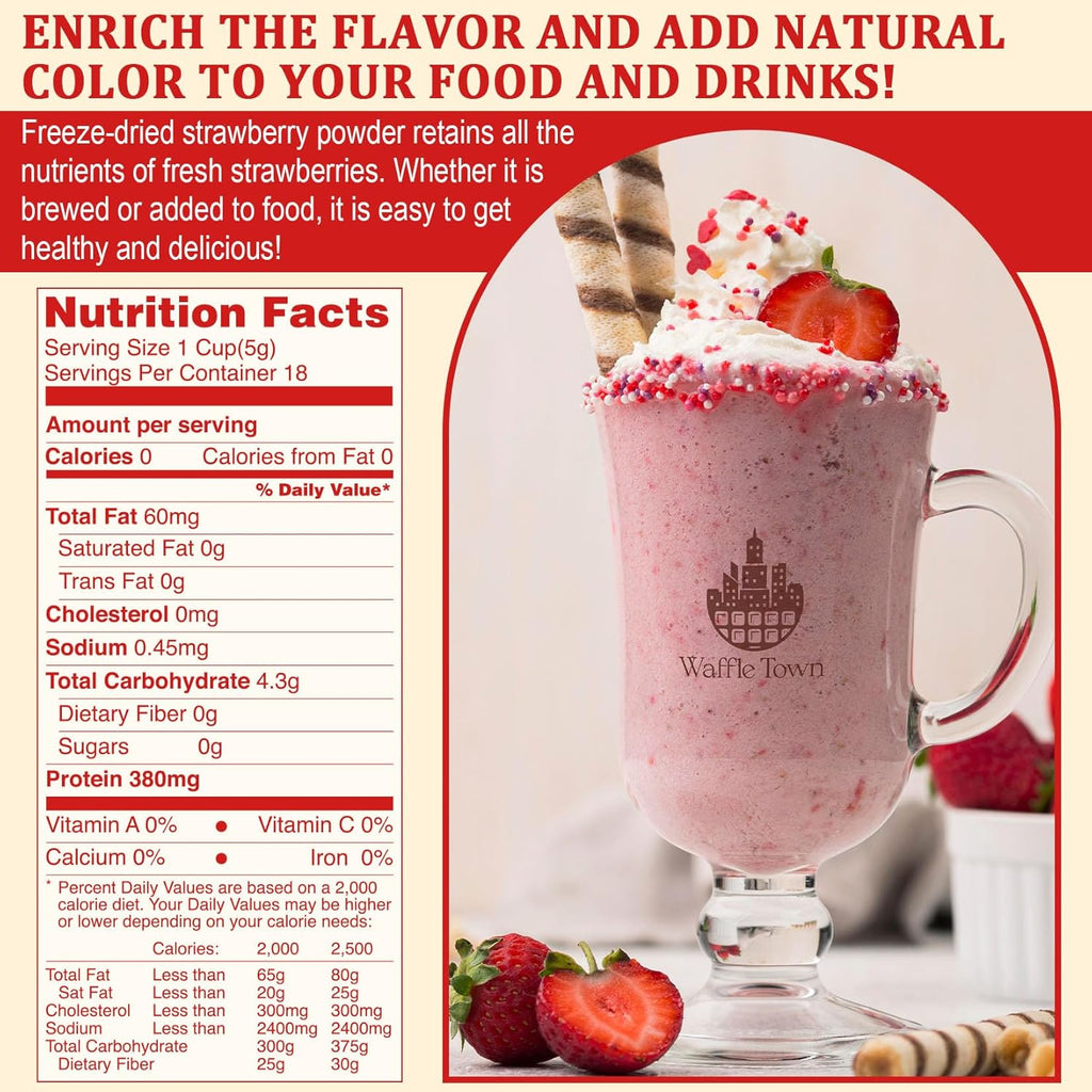 Strawberry Powder - 100% Pure Freeze Dried Strawberries Fruit Powder, Vegan & No Additive Strawberry Flavoring Natural Food Coloring for Baking, Drinks, Cakes, Icing and Smoothies - 3oz