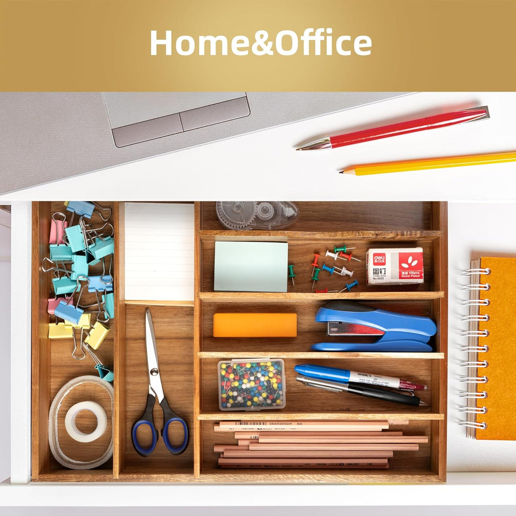 Silverware Organizer Kitchen Drawer Organizer Utensil Organizer Acacia Silverware Holder Cutlery Organizer in Drawer Flatware Organizer Tray(7 slots, Acacia