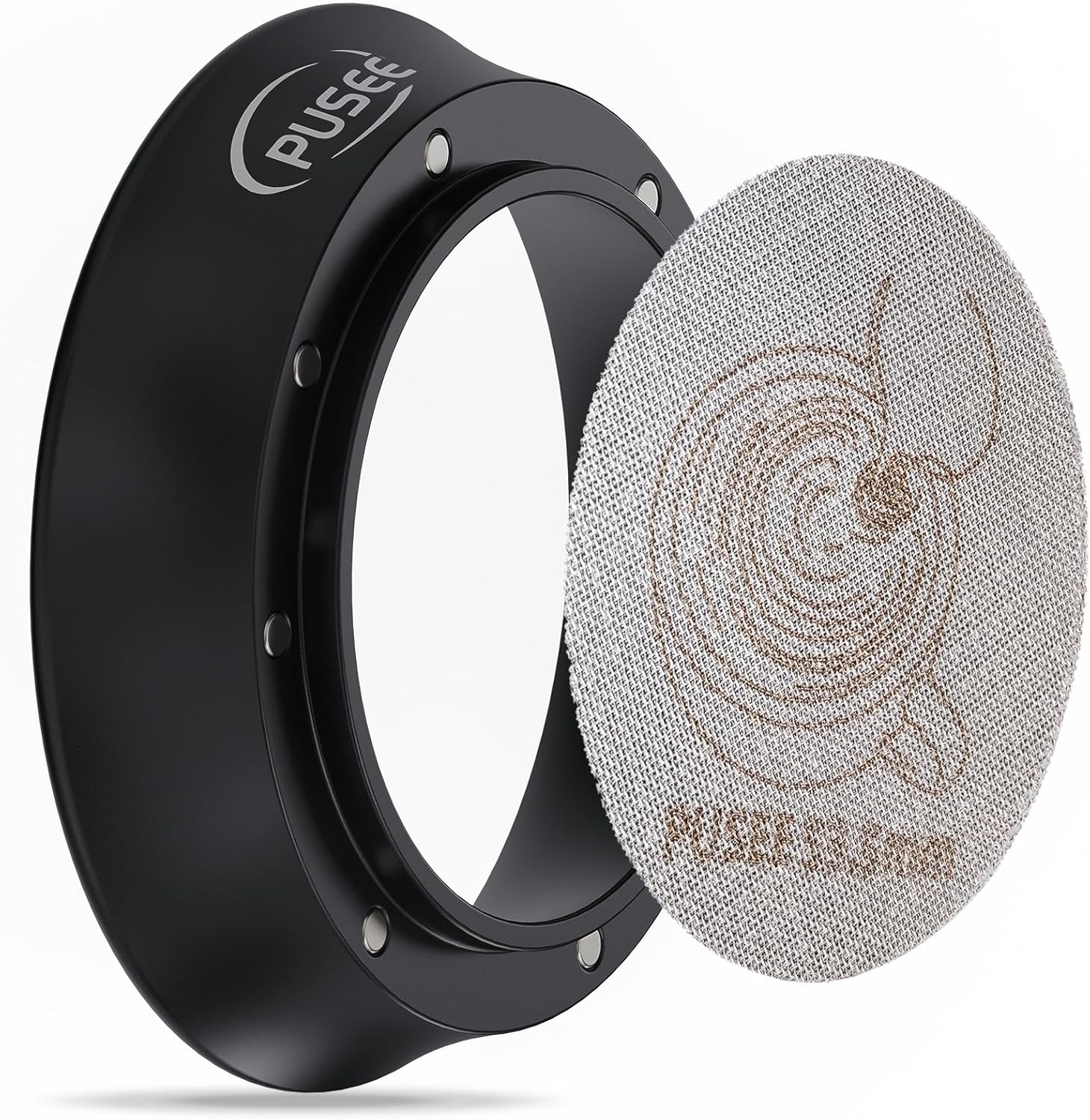 PUSEE 51mm Espresso Dosing Funnel & 51mm Puck Screen, Magnetic Coffee Dosing Ring Aluminum Metal,Reusable 1.7mm Thickness 150μm Espresso Puck Screen 316 Stainless Steel Fits 51mm Portafilter