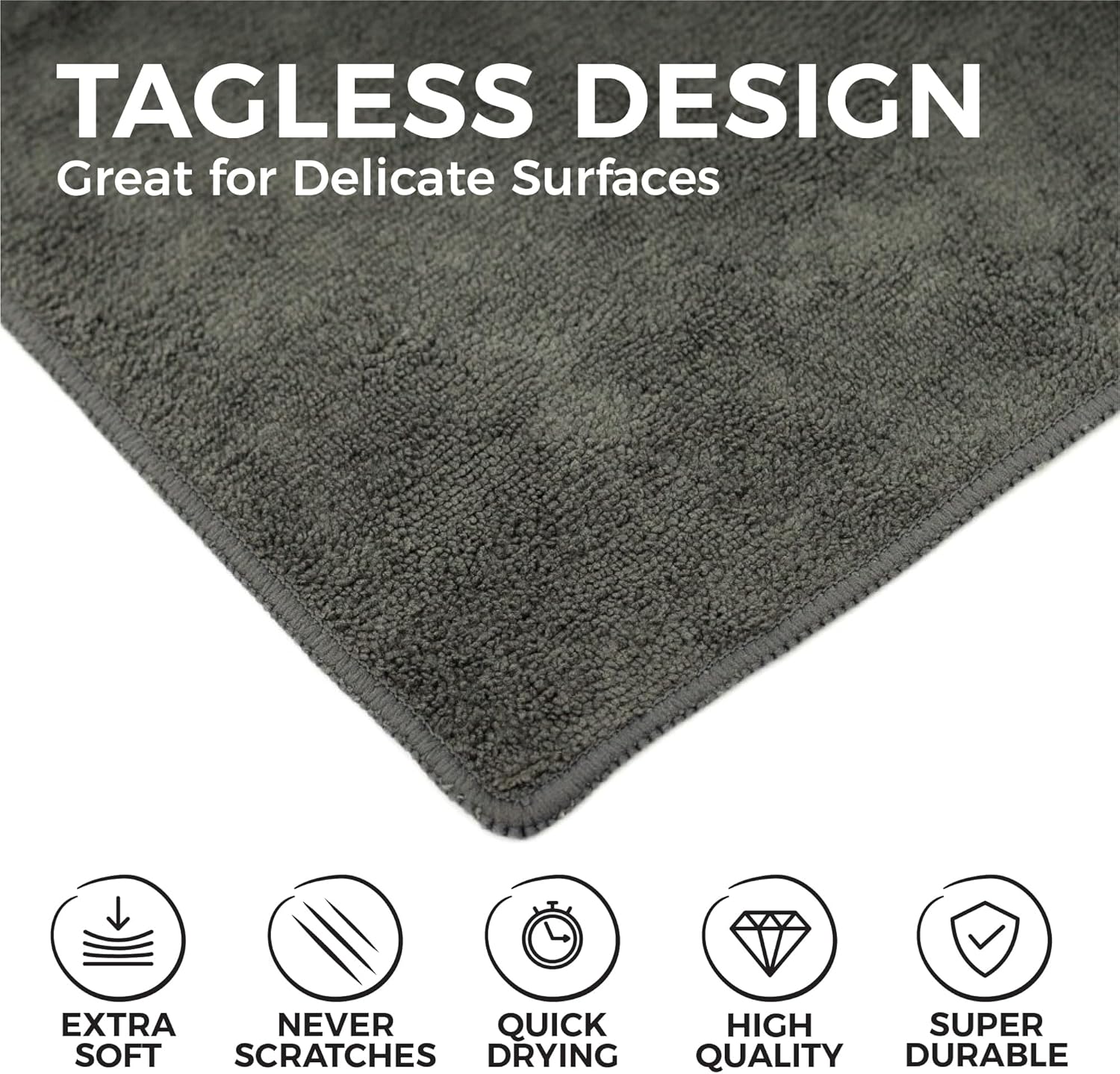 The Rag Company - All-Purpose Microfiber Terry Cleaning Towels - Commercial Grade, Highly Absorbent, Lint-Free, Streak-Free, Kitchens, Bathrooms, Offices, 300gsm, 12in x 12in, Grey (12-Pack)