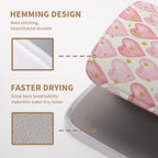 Valentines Dish Drying Mat Valentine Dishes Drying Pad Pink Golden Heart Love Absorbent Dish Dryer Matt for Kitchen Countertops Microfiber 18x24 Inches