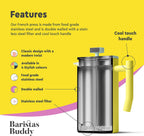 Yellow French Press Coffee Maker - Colorful, Retro And Stylish Insulated Coffee Brewer - Large Size Brews 4 Cups