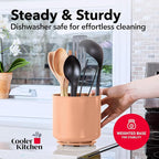 Rotating Extra Large Peach Plastic Utensil Holder Caddy with Sturdy No-Tip Weighted Base, Removable Divider, and Gripped Insert - Dishwasher Safe Kitchen Utensil Holder for Countertop