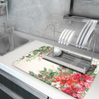 Giwawa Poinsettia Dish Drying Mat for Countertop 18"x24" Christmas Red Floral Winter Holly Berries Dish Drainer Mats Absorbent Microfiber Dish Drying Pad Protector for Kitchen Home Decor Large