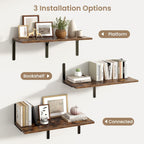 Fun Memories Rustic Brown 12 Inch Deep Floating Shelves Set of 2, Wall Mounted Shelf with Metal Brackets, Rustic Wood Wall Shelf for Bathroom, Kitchen and Living Room