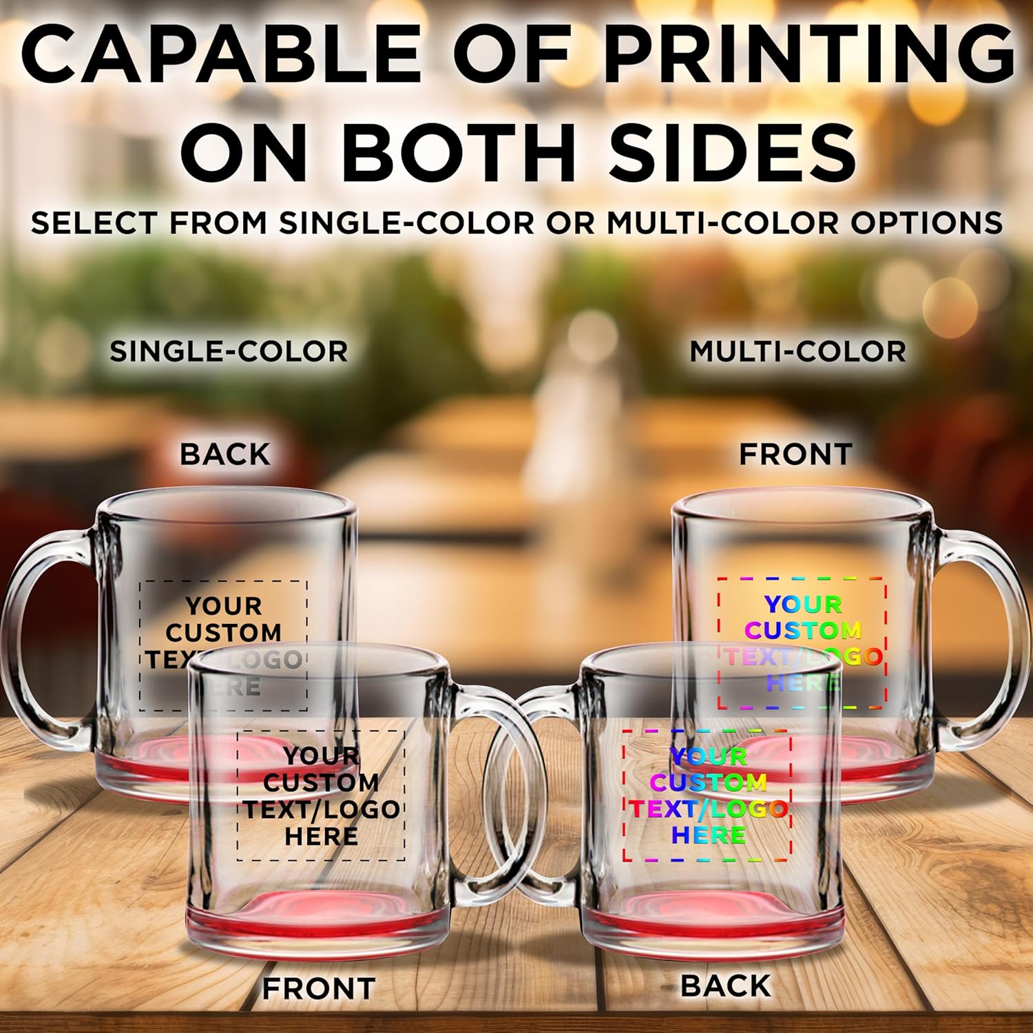 Custom Libbey Clear Glass Coffee Mugs 13 oz. Set of 10, Personalized Bulk Pack - Perfect for Coffee, Tea, Espresso, Hot Cocoa, Other Beverages - Red Bottom