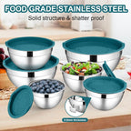 LIANYU 6 Piece Stainless Steel Mixing Bowls, Large Metal Bowls with Airtight Lids Set, 7 & 3.5 & 2.5 QT 2 & 1.5 & 1QT, Kitchen Nesting Bowls for Cooking Prepping Food Storage, Dishwasher Safe, Blue