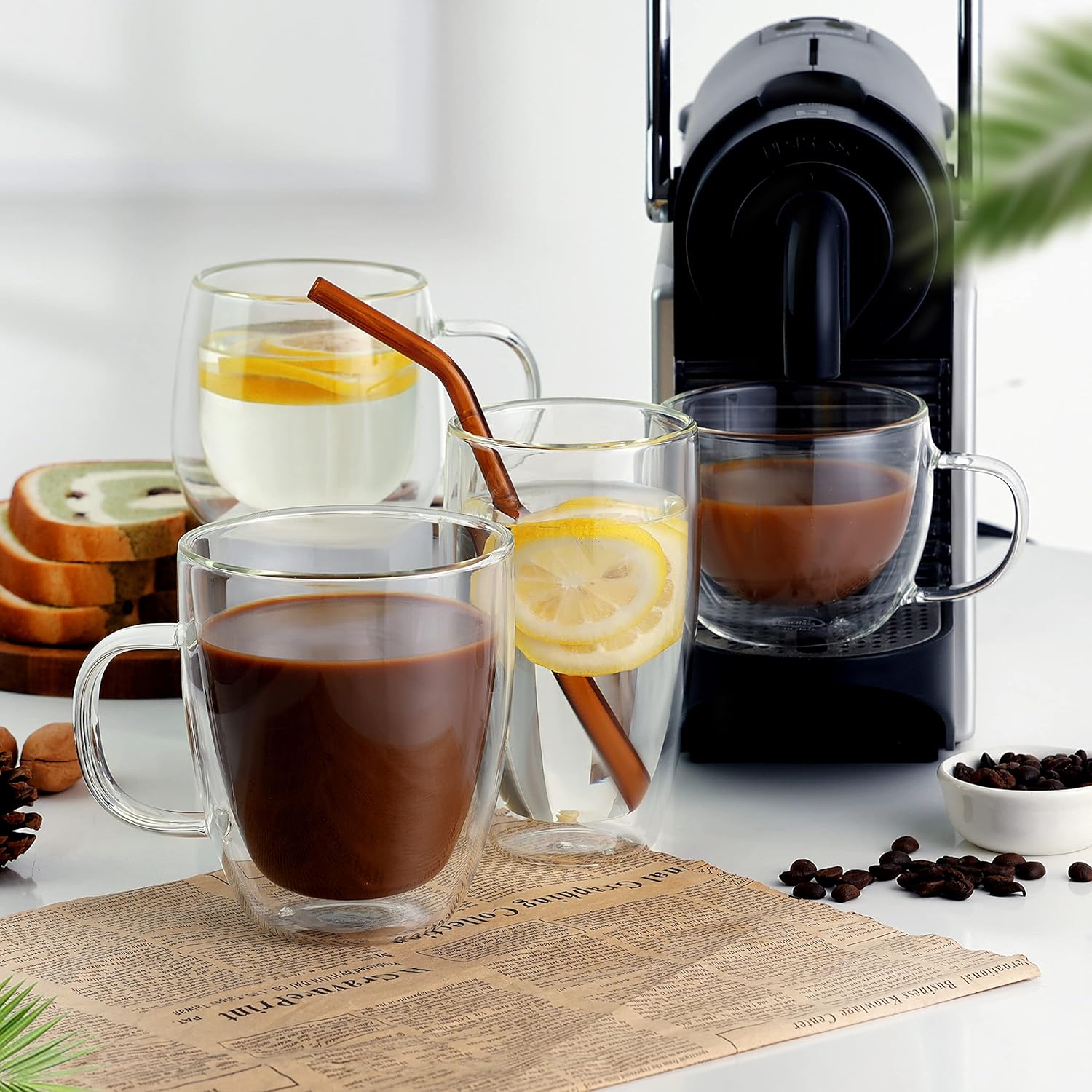 CNGLASS Large Double Wall Glass Coffee Mug 17 oz,Insulated Glass Coffee Cups with Handle,Set of 1