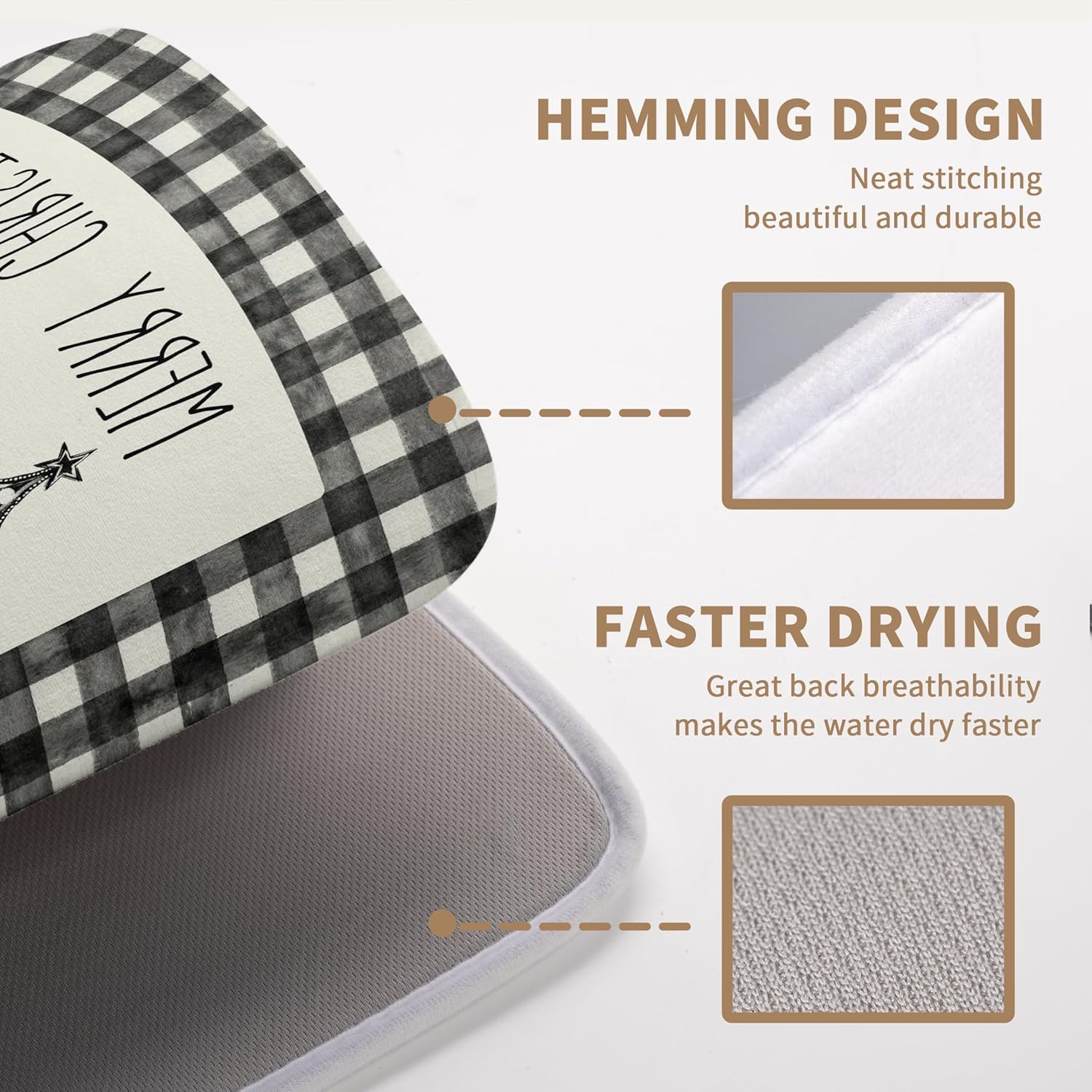 Merry Christmas Dish Drying Mat Buffalo Plaid Large Kitchen Mats Dish Drying Pad Xmas Christmas Tree Absorbent Dish Dryer Mat for Kitchen Countertops Microfiber Drainer Pad Dish Drying Mats (18x24 in)