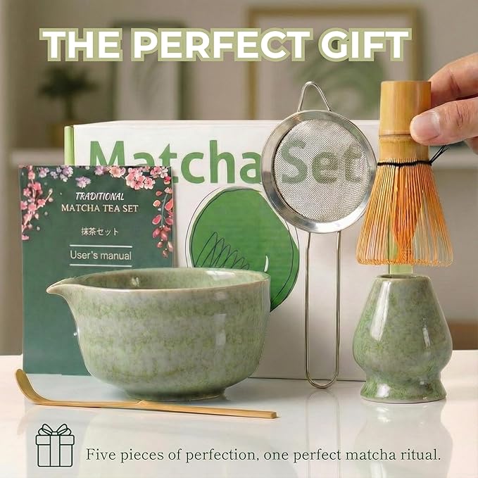 Premium Matcha Whisk Set – Traditional Handcrafted Bamboo Tea Whisk for Japanese Tea Ceremony – 100 Prong Brush for Lump-Free, Creamy Froth – Durable Matcha Starter Kit & Gift
