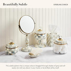 MACKENZIE-CHILDS Enamel Squashed Pot, Cute Enameled Container with Lid, 20 Ounces, Gray-and-White Sterling Check