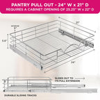 HOLDN’ STORAGE Heavy-Duty Premium Collection Pull Out Cabinet Organizer, Cabinet Drawer Slide Outs, Lifetime Limited Warranty - Basket Size 24" W x 21" D x 5" H, Anti-Rust Chrome Finish