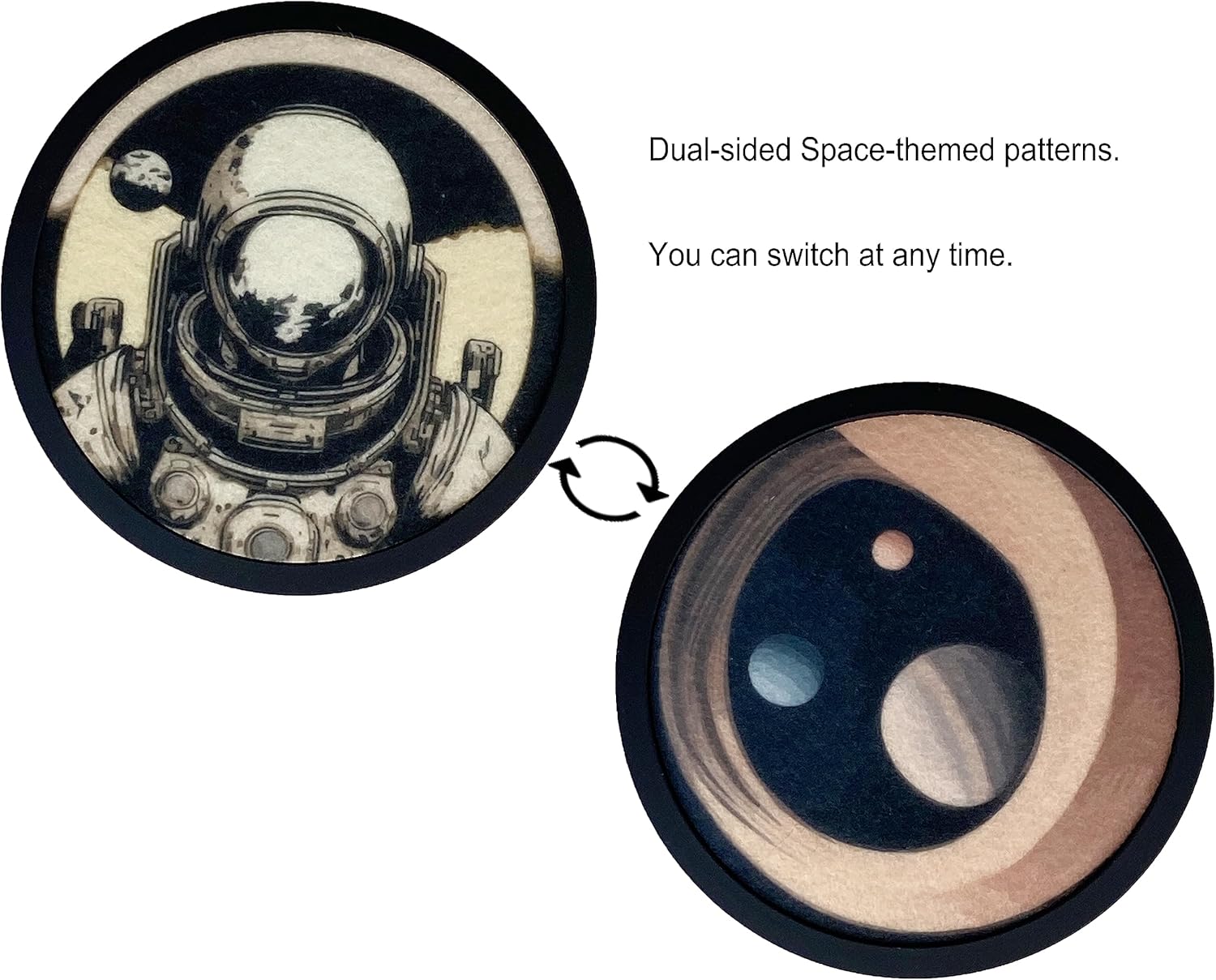 Absorbent Coasters for Drinks with Holder - 6packs, Silicone Coaster with Soft Felt Insert (4.3 inch Coasters with 4.5 inch Holder, Dual-Sided Space -Themed Patterns)