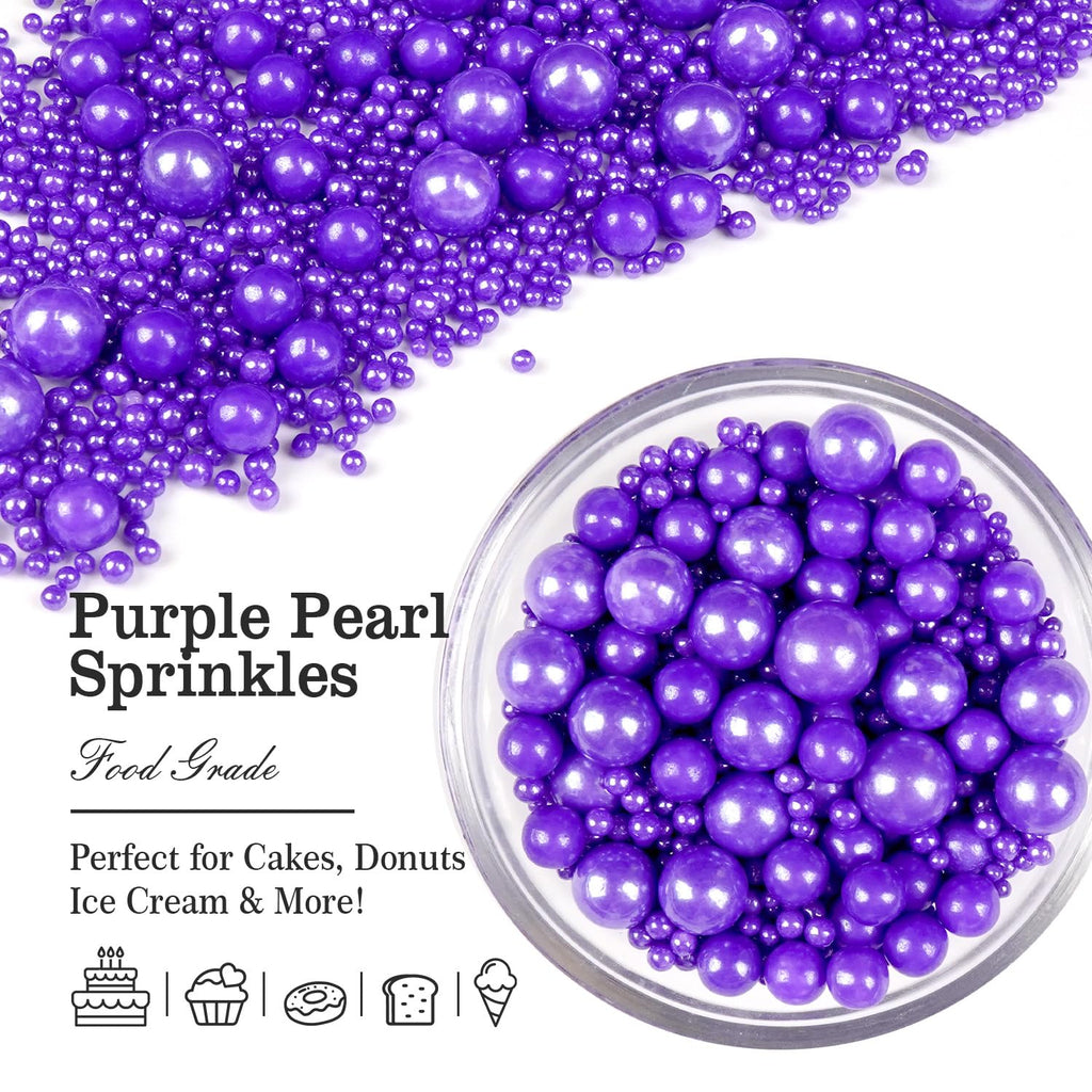 Purple Pearl Sprinkles for Cake Decorating, Edible Pearl Candy, 150g/5.29oz Mix Size, Baking Cake Decoration, Cupcake, Cookie, Holiday, Valentine's Day, Wedding Party, Christmas Supplies