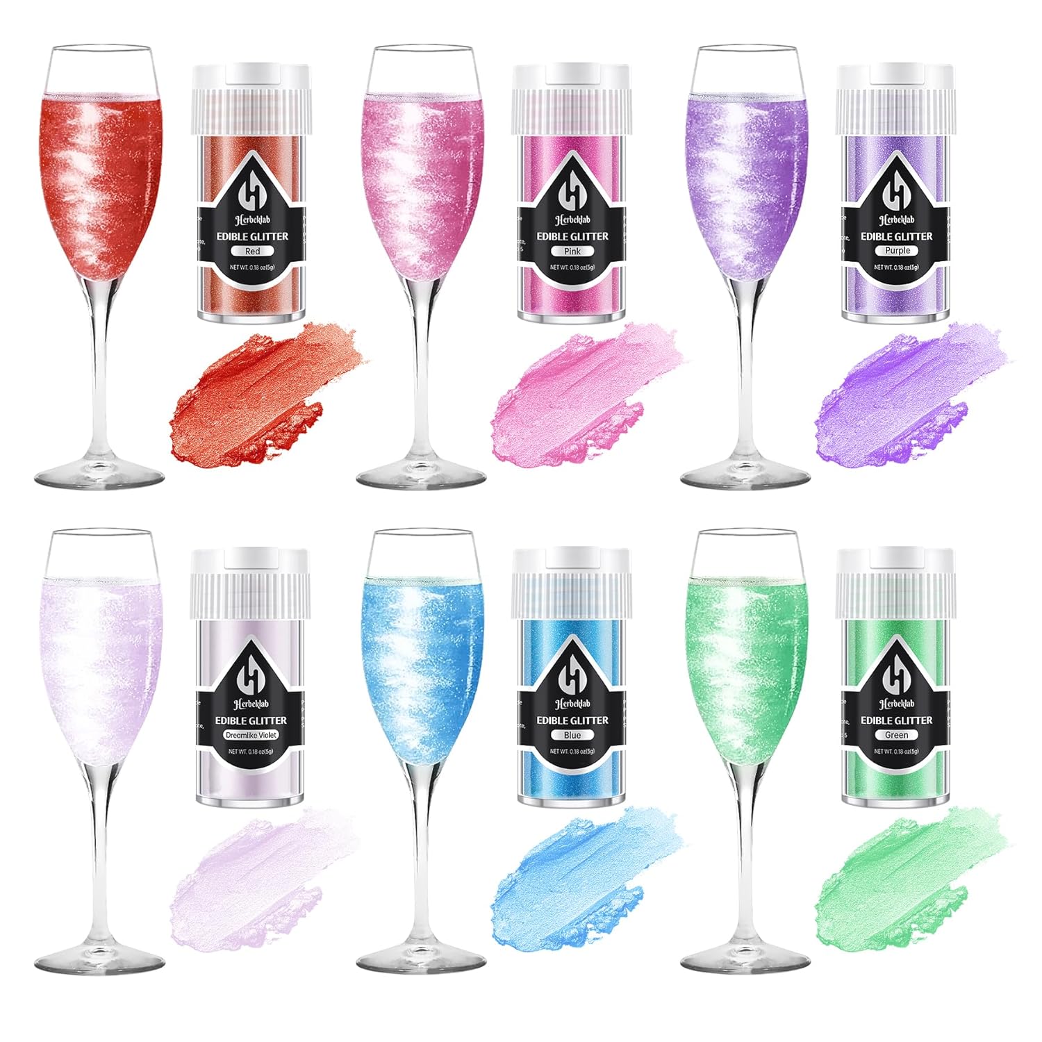 Edible Glitter for Cocktails - 6 Colors Luster Dust Edible Drink Glitter Food Grade Metallic Shimmer Powder Cake Sprinkles for Beverage Chocolate Candy, 5g/Bottle