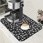 Black and White Flowers Dish Drying Mat for Kitchen Counter Coffee Bar Mat Hide Stain Absorbent Rubber Backed Drying Rack Pad Espresso Machine Coffee Bar Accessories 11.8 x 19.7 Inch