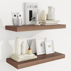 Fun Memories 24 Inch Floating Shelves for Wall, 9 Inch Deep Walnut Rustic Wood Wall Mounted Shelves for Bathroom, Kitchen, Living Room, Set of 2