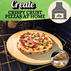 16 inch Round Pizza Stone for Oven - Large Pizza Stone for Grill with Handles and Dough Tool - Round Baking Stone for Bread - Pizza Making Accessories - Cooking Gifts for Food Lovers