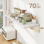 Floating Shelves for Wall, 12 Inch Deep Floating Shelves Set of 2, 48W x 12D Large Wall Shelf with Sturdy Metal Brackets for Living Room, Bathroom, Bedroom and Kitchen, White with Gold Bracket