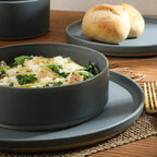 Gibson Elite Tatum Premium Porcelain Matte Reactive Glaze 16-Piece (Service for 4) Plates and Bolws Stackable Dishes Ceramic Dinnerware - Blue