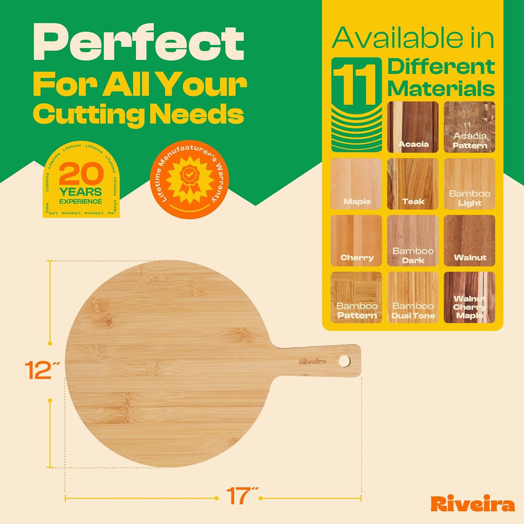 Riveira White Bamboo Wood Cutting Board – Gourmet Bamboo Grandeur: 17 x 12 Wooden Cutting Board – Wooden Cutting Boards For Kitchen Decorative – Innovative Juice Grooves Wooden Chopping Board