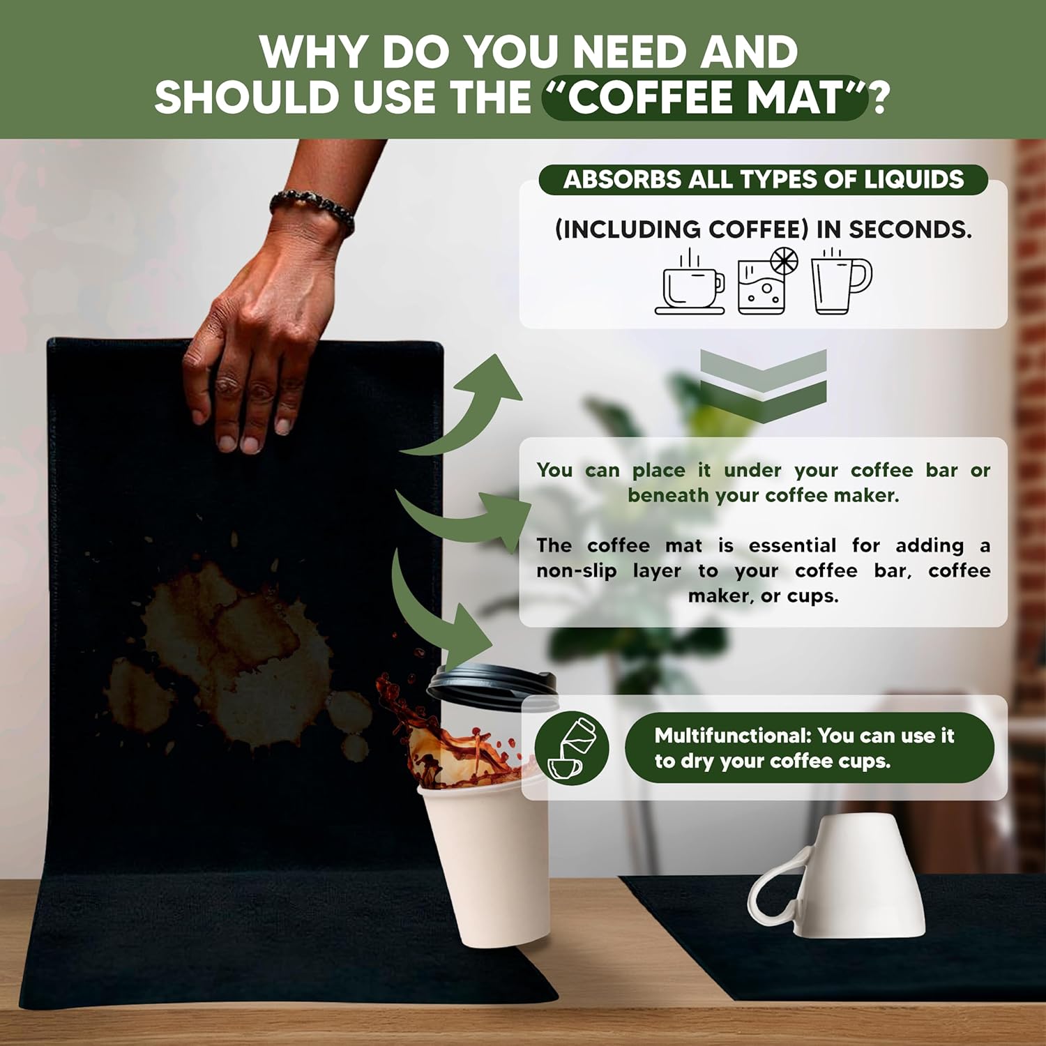 Coffee Bar Organizer for Countertop and Silicone Mat Included - Coffee Organizer Station with Removable Drawers - Tea Station for Countertop - Home Bar Accessories