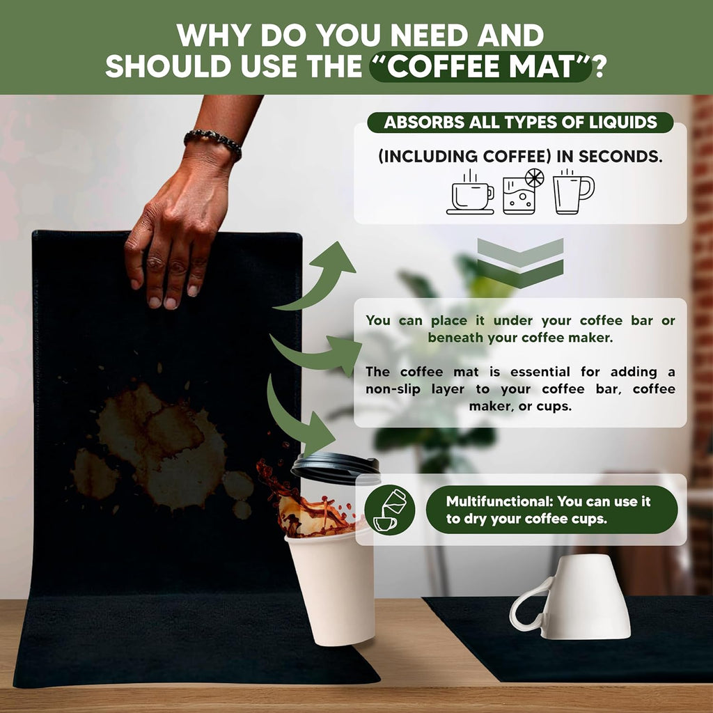 Barista Emperor® SUPER PACK Coffee Bar Organizer for Countertop, Silicone Mat and 2X Silicone Coasters - Tea Organizer Station with Removable Drawers - Office Coffee Station for Countertop