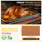 2 Pack Oven Liners for Bottom of Oven, 17"x25" Heavy Duty Non-Stick Oven Liner Mat, Reusable Heat Resistant Grill & Baking Mat, BPA/PFOA Free Roaster Liners, Fits Electric, Gas, Toaster Ovens (Copper)